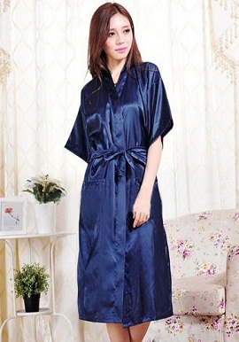 Crepe Royal Blue Robe With Free Thong Panty