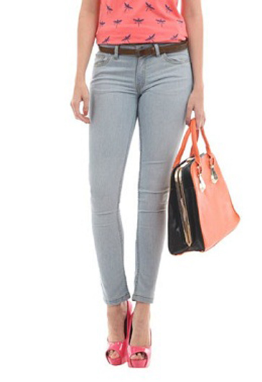 Greyish Slim Jeans With Belt