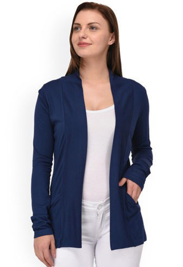 Solid Blue Full sleeves front pocket shrug