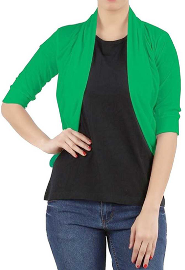 True fit solid green 3/4 sleeves shrug