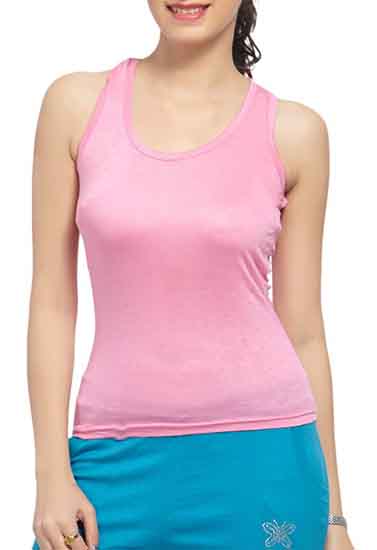 Pink Cotton Stretch Women Vest Tank Top