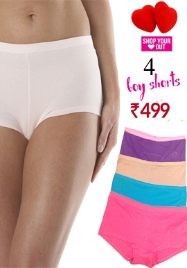 Colourfull Smooth Cotton Boyshort Combo Pk Of 4 + 1 Free Bra