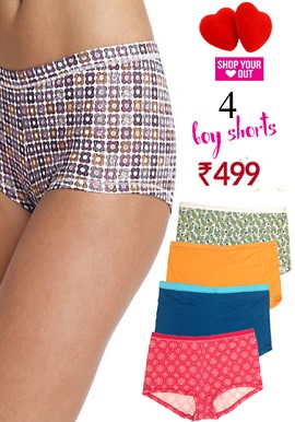 "Plus Size" Organic Cotton Boyshort Combo PK Of 4 + 1 Free Bra