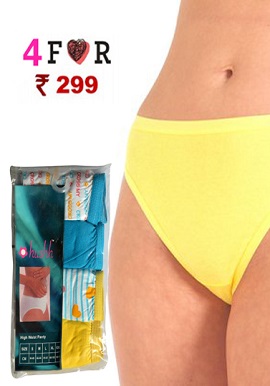 Hushh Pure Cotton Smooth Set Of 4 High Waist Brief