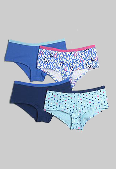 Mix Plain & Printed Cotton Boyshort Panty 4 Pack