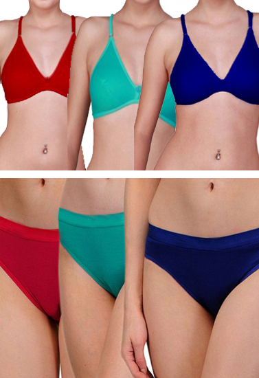Multi Colors Soft Cotton Bra Brief Set Wholesale Lot 3