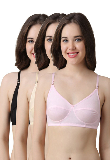 Ladies Multi Color Pack Of 3 Cotton Bra