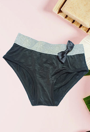 Bold Black Sliver Line Attached Cute Bow Brief
