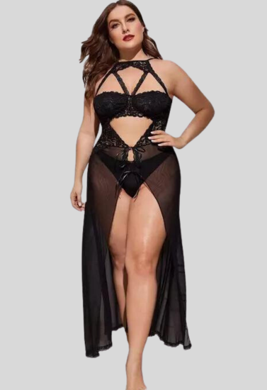 Split Long Mesh Babydoll Nightwear