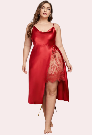 Lace Trim Sleep Dress with Cowl Neck