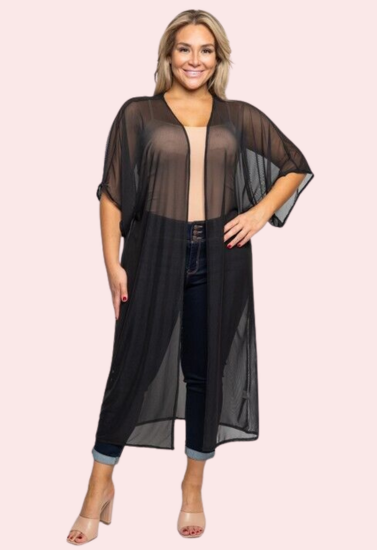 Plus Size 5XL-6XL See-Through Black Robe