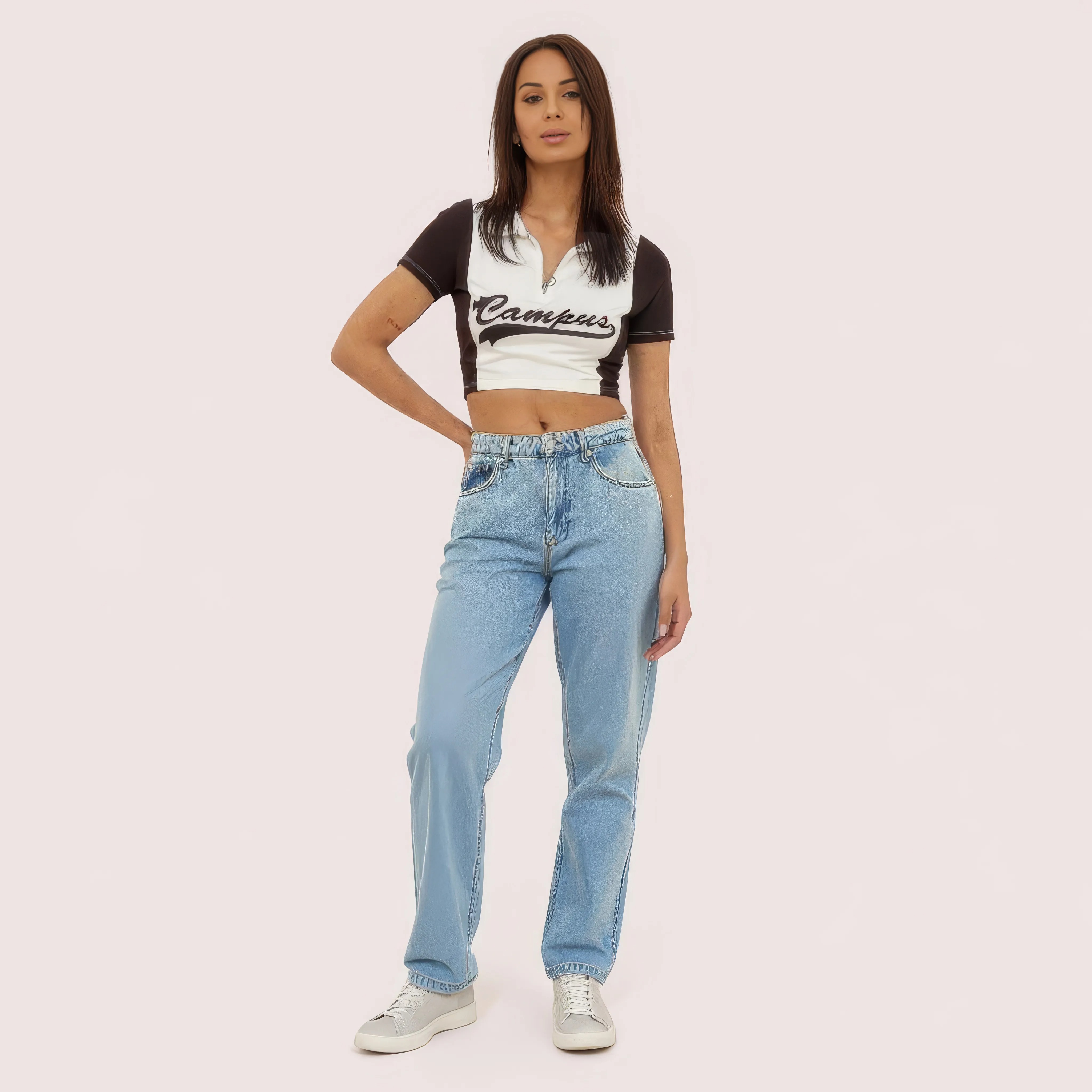 Camper Chic and Contrast Zip Crop Top