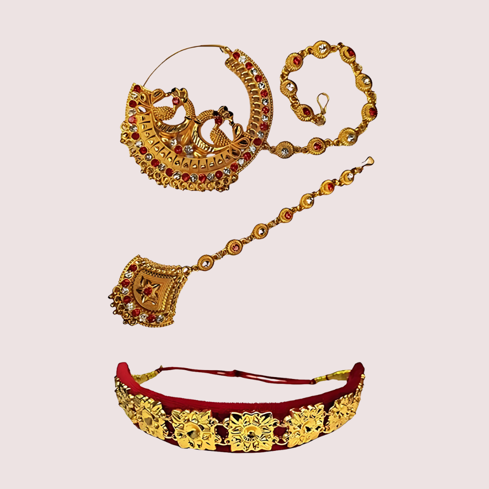 Kumauni Guloband with Nath and Mangtika – Bridal Gold Jewelry Set