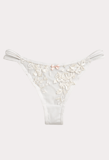 Luxury Ivory Floral Embroidered Lace Panty with Satin Bow