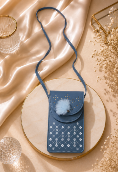 Azure Glow Embellished Mobile Sling Bag