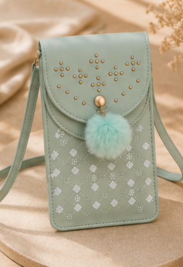 Mint Aura Embellished Mobile Sling Bag