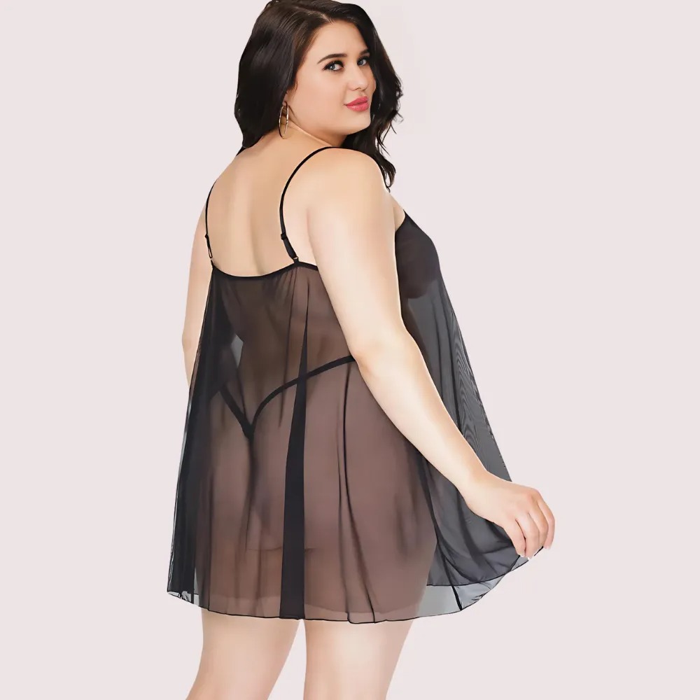 Women Plus Size Sheer Mesh Babydoll Nightdress